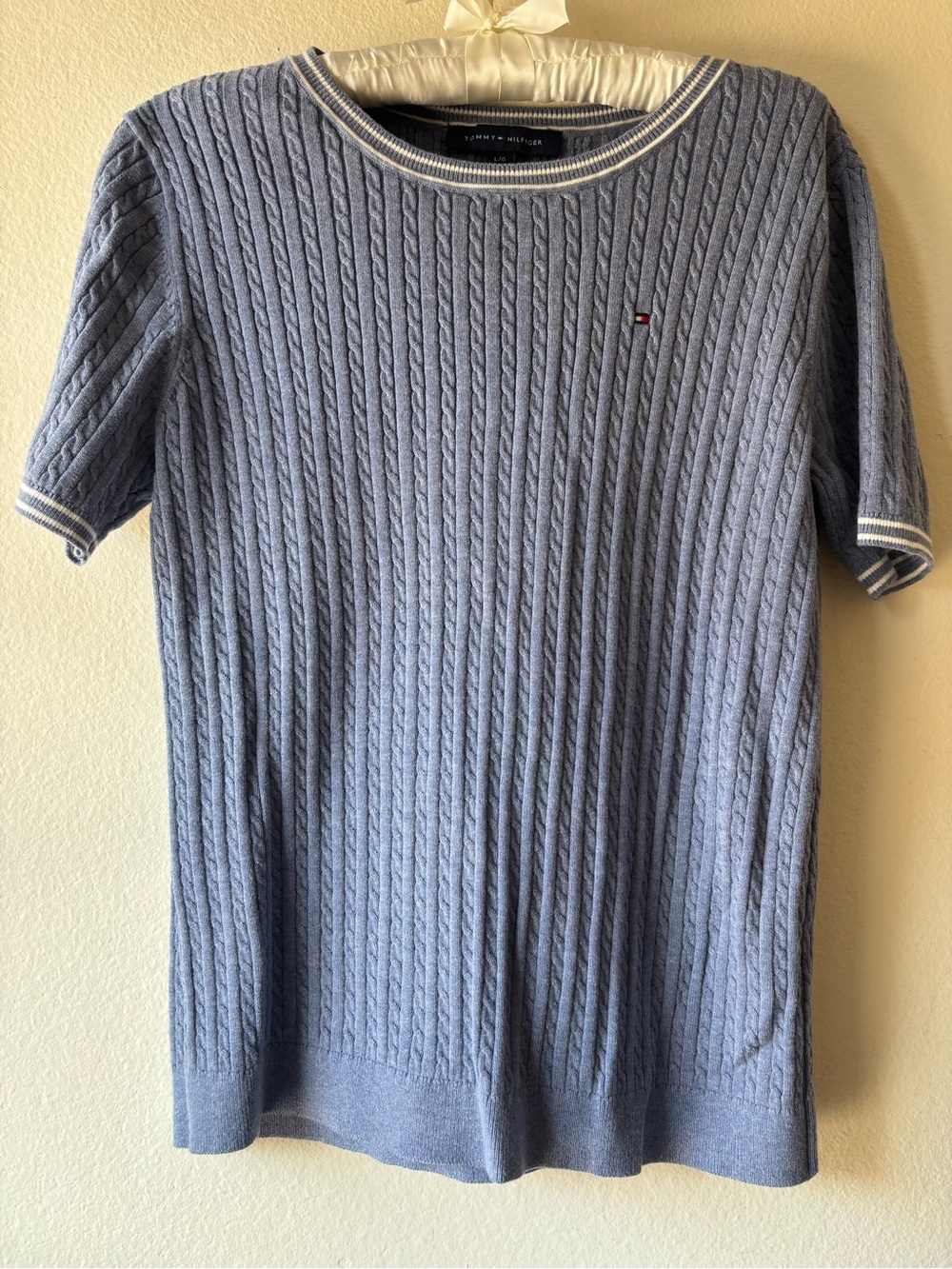 Tommy Hilfiger Light Blue Cable Knit Short Sleeve Sweater